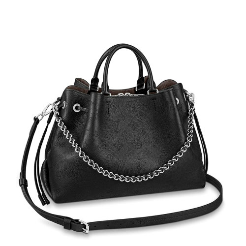Louis Vuitton/路易威登 22春夏新款BELLA系列 女士黑色牛皮革鏤刻穿孔老花裝飾銀扣銀鏈抽繩開合單肩斜跨手提鏈條包M59200