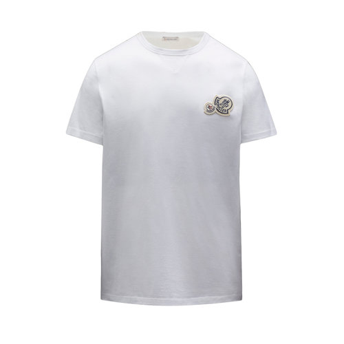 Moncler/蒙克萊 22年秋冬新款 男士光學白色純棉Logo貼片短袖T恤H20918C000268390Y001