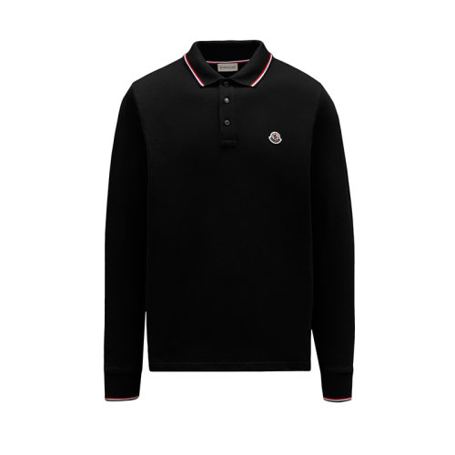 Moncler/蒙克萊 22年秋冬新款 男士黑色純棉徽標貼片長袖Polo衫H20918B7010084556999