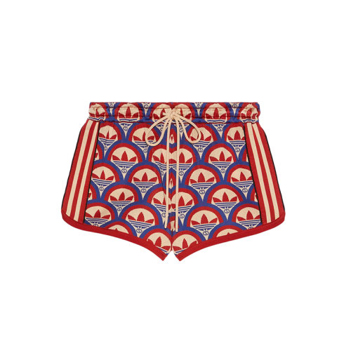  GUCCI/古馳 22年秋冬新款 adidas聯(lián)名系列 女士紅色/藍(lán)色粘膠纖維混紡老花提花短褲702873XKCDO6431