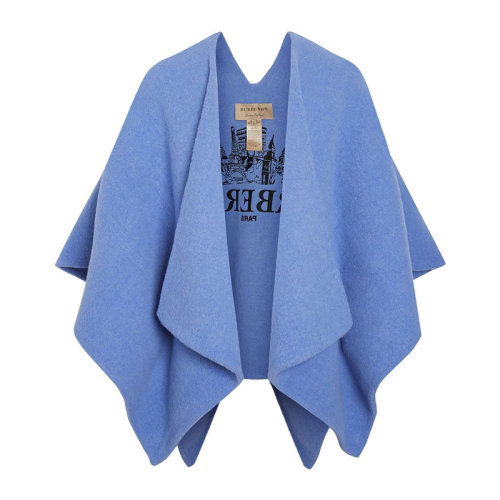 BURBERRY/博柏利 女士藍色羊毛字母徽標天際線刺繡斗篷披肩 4076325