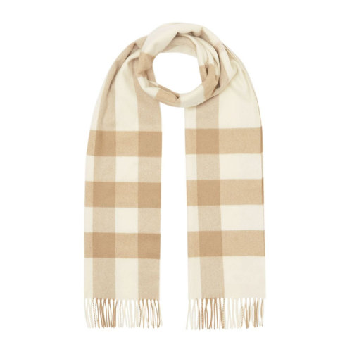 BURBERRY/博柏利 男女同款中性米色棕色經典格紋末端流蘇圍巾圍脖 8019765