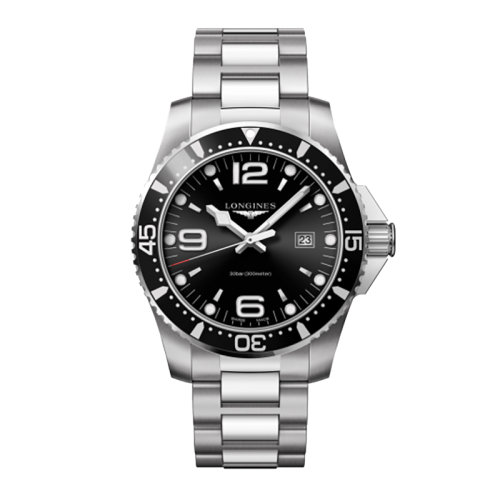 LONGINES/浪琴 康卡斯潛水系列 石英表黑盤鋼鏈男表44毫米L3.840.4.56.6