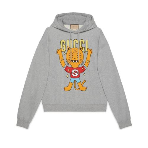  GUCCI古馳 22年秋冬 男士 Gucci小貓印花兜帽棉質衛衣 700120 XJEIV 1093