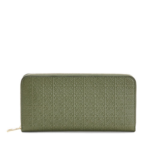 LOEWE/羅意威 Repeat系列 女士鱷梨綠色徽標壓花小牛皮長款拉鏈錢包0010642254