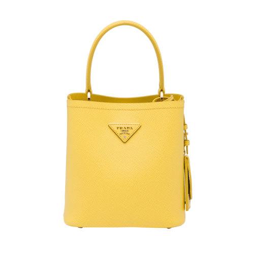 PRADA/普拉達 22新款 Panier系列 女士小號陽光黃saffiano皮革金色徽標磁扣拆卸肩帶皮革手柄單肩手提斜挎包1BA217_2ERX_F0377_V_OOO
