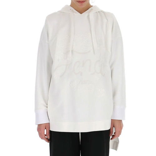 FENDI/芬迪 女裝 品牌字母logo印花 女士白色時尚棉質連帽秋冬衛(wèi)衣 FS6972-A1VQ-F0ZNM