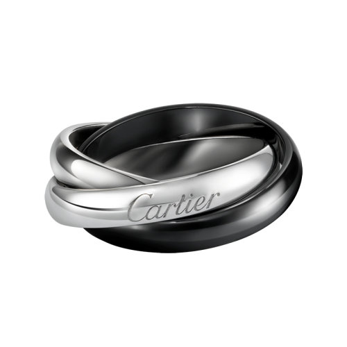 CARTIER/卡地亞 TRINITY系列 18K金白金與黑色陶瓷三環戒指  B4095600