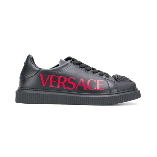 VERSACE/范思哲 男士黑色皮革字母徽標裝飾休閑鞋運動鞋板鞋 DSU6987-D1VSG-KNR