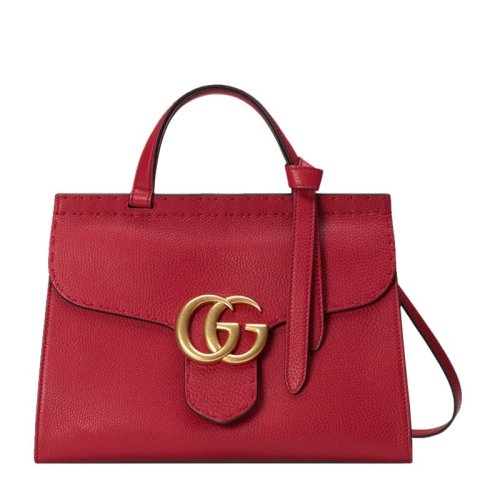 GUCCI/古馳GGMARMONT系列女士紅色牛皮金色雙G互扣手提包單肩包紅色