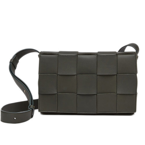 Bottega Veneta/葆蝶家  CASSETTE系列  原野綠色小羊皮雙面正交編織單肩豆腐包578004VMAY13204