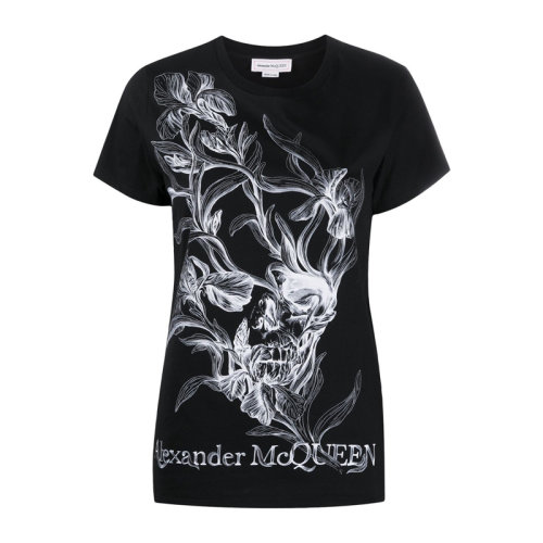 Alexander McQueen/亞歷山大麥昆 女裝 服裝 棉質(zhì)骷髏頭印花 女士短袖T恤