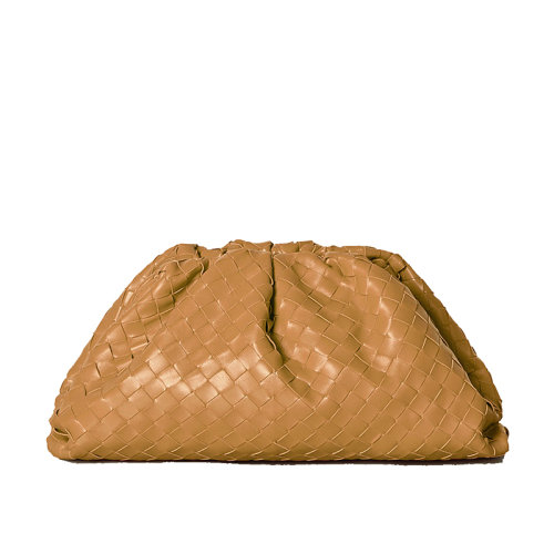 Bottega Veneta/葆蝶家    THE POUCH系列 焦糖色小羊皮編織手拿云朵包576175VCPP09830