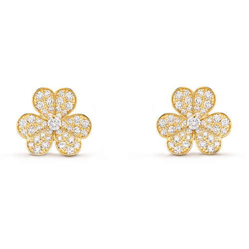 Van Cleef & Arpels/梵克雅寶 經典Frivole系列 18k金黃金鑲嵌鉆石滿鉆三瓣花朵小號耳環VCARP0J900