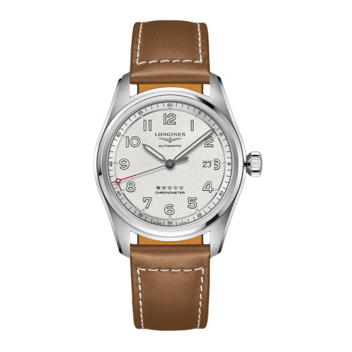 LONGINES/浪琴 先行者系列 男士銀色自動(dòng)機(jī)械精鋼表殼和小牛皮表帶腕表42毫米L3.811.4.73.2
