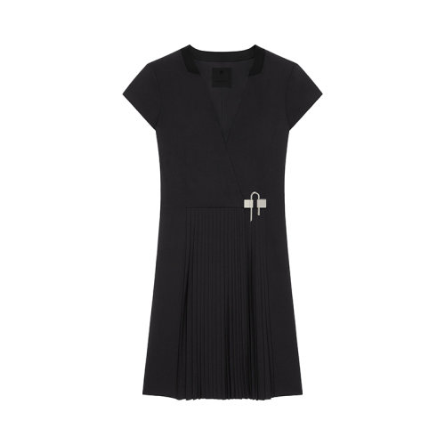 Givenchy/紀梵希 22年秋冬新款 女士黑色彈力羊毛混紡U形鎖扣連衣裙BW21DK1497-001