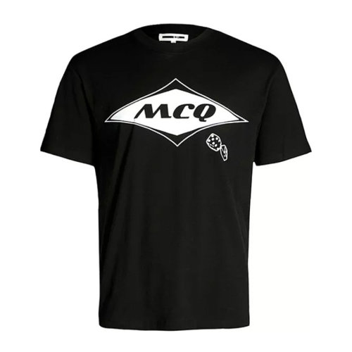 Alexander McQueen/亞歷山大麥昆 男女同款中性黑色棉質經典字母徽標骰子印花裝飾圓領短袖上衣T恤 291571-RMT83-1000