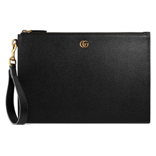 GUCCI/古馳   GG Marmont男士黑色皮革金屬雙G手拿包?475317 DJ20T 1000