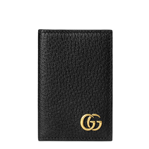 GUCCI/古馳 經典款GG Marmont系列 男士黑色皮革金色雙G裝飾雙折卡包卡片夾547075DJ20T1000