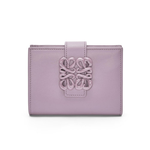 LOEWE/羅意威 23春夏新款 Anagram系列 女士中號淡紫紅色釉小牛皮同色系標志按扣開合錢包C821W63X01-4534