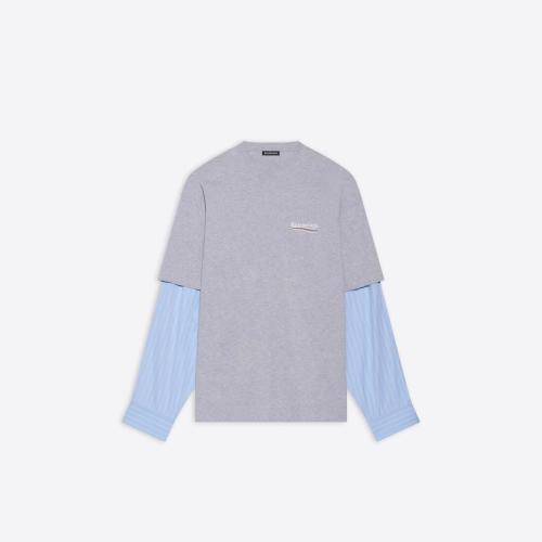  BALENCIAGA巴黎世家 22年春夏 男士 長袖T恤 Political Campaign Layered T-shirt  in Grey 67 預定商品1-3周發貨