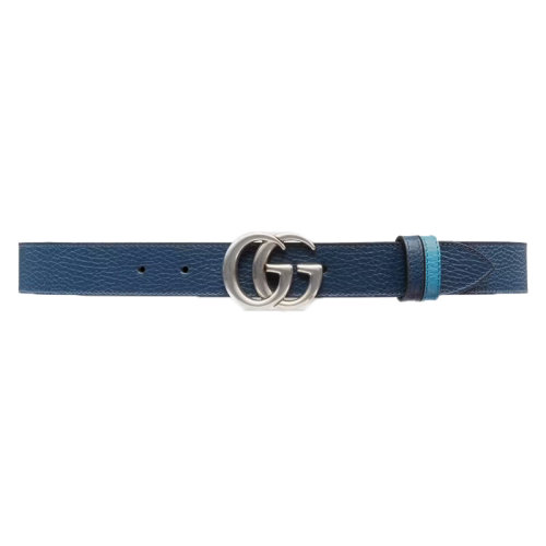 GUCCI/古馳新款 男士藍色皮革雙G帶扣雙面窄版腰帶3厘米?643847CAO2N4492