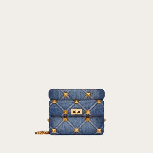  VALENTINO華倫天奴 22年秋冬 女士 單肩包 SAC MOYEN ROMAN STUD THE SHOULDER BAG EN DENIM A