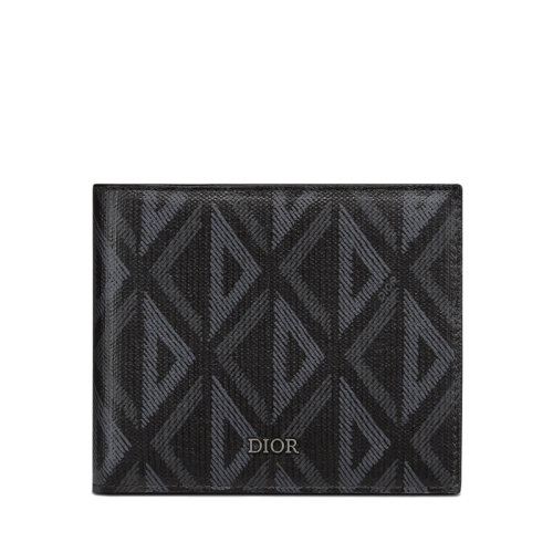 DIOR/迪奧 22春夏新款 男士黑色CD Diamond圖案帆布光滑牛皮革雙折錢包2ESBH027DCO_H43E