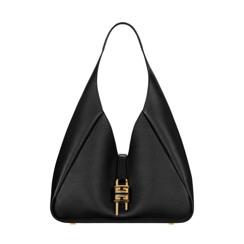 Givenchy/紀(jì)梵希 22新款 G-Hobo系列 女士中號黑色粒面小牛皮鱷魚壓紋肩帶同色系掛鎖皮革手柄金色飾面單肩腋下包BB50QSB1M2-001