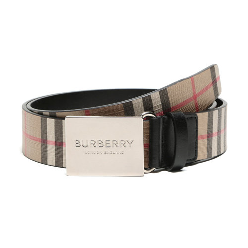 BURBERRY/博柏利 巴寶莉 經典格紋 男士時尚卡其色織物配皮卡其色板扣腰帶 80156121