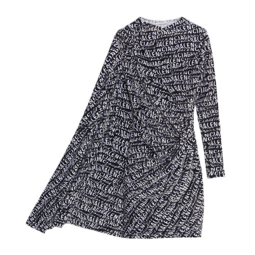 Balenciaga 巴黎世家  女裝 服裝 黑色不對稱徽標(biāo)垂褶女士連衣裙 583827TFL25