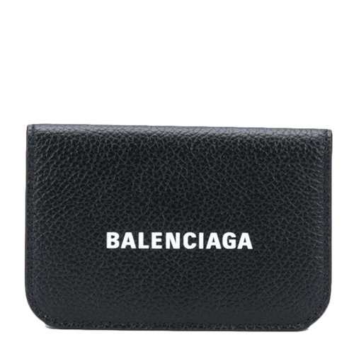 Balenciaga/巴黎世家女士黑色粒面小牛皮經典字母徽標印花圖案裝飾短款錢夾錢包卡包女包 593813-1IZIM-1090