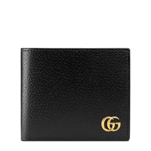 GUCCI/古馳 經(jīng)典GG Marmont系列 男士黑色皮革雙G金扣帶有硬幣袋雙折錢(qián)包428725DJ20T1000