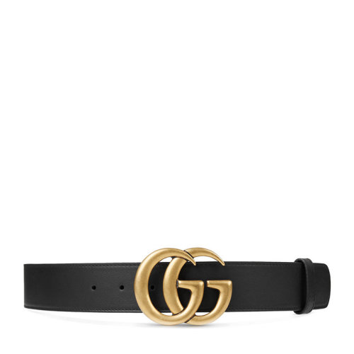 GUCCI/古馳 經典款女士黑色皮革粗款金色雙G扣腰帶 400593 AP00T 1000