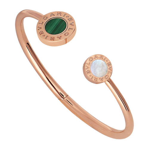 BVLGARI/寶格麗 女士玫瑰金色18K金珍珠母貝瑪瑙和孔雀石元素翻轉手鏈手環手鐲 BR858422