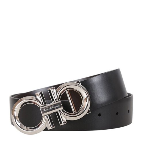 Salvatore Ferragamo/菲拉格慕 男士黑色牛皮經典徽標搭扣商務休閑雙面皮帶腰帶 67-9939-694743
