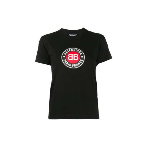 Balenciaga/巴黎世家  女裝 經(jīng)典雙B 女士黑色棉質(zhì)時(shí)尚圓領(lǐng)春夏短袖T恤 612964TJVD61000