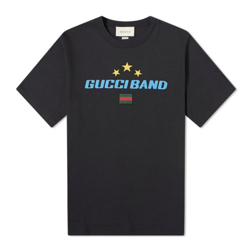 GUCCI 古馳  男裝 服飾 黑色Band印花超大造型棉質半袖 男士短袖T恤 565806Band印花