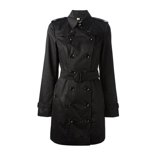 Burberry/博柏利 女士黑色棉質(zhì)混紡時(shí)尚修身雙排扣大衣風(fēng)衣
