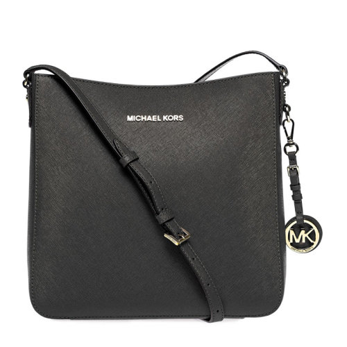 Michael Kors/邁克·科爾斯 JET SET TRAVEL系列女士黑色牛皮經(jīng)典字母徽標(biāo)裝飾單肩包斜挎包郵差包信使包女包 30T2GTVM3L-BLACK