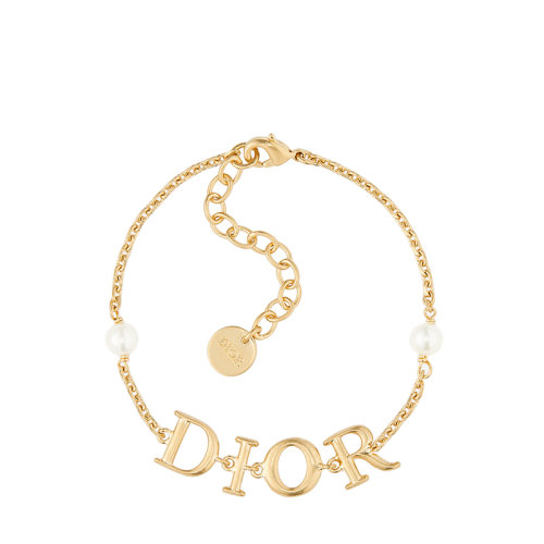 DIOR/迪奧 22春夏新款DIO(R)EVOLUTION系列 女士金色飾面金屬和白色樹脂珠飾大徽標手鏈B1583DVORS_D301