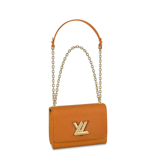 Louis Vuitton/路易威登 經(jīng)典款TWIST系列 女士中號蜂蜜棕水波紋牛皮革旋轉(zhuǎn)徽標(biāo)金扣翻蓋開合單肩斜挎鏈條包M59686