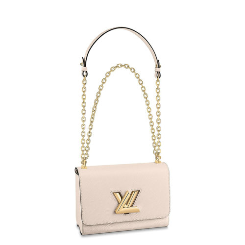 Louis Vuitton/路易威登 經典款TWIST系列 女士中號石英色水波紋牛皮革旋轉徽標金扣翻蓋開合單肩斜挎鏈條包M59761