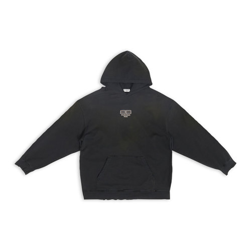 Balenciaga/巴黎世家 22年秋冬新款 女士黑色正面飾有白色雙B LOGO棉質連帽衛衣578135TMVP31073