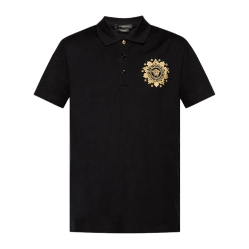 VERSACE/范思哲   男裝 服飾 黑色翻領經典logo美杜莎頭像圖案棉男士短PoloT恤