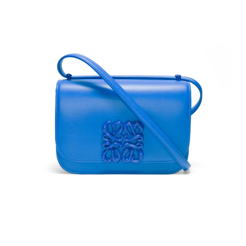LOEWE/羅意威 22秋冬新款 Goya系列 女士小號藍色絲綢牛皮革磁扣壓紋標志亮面同色配件調節肩帶肩背斜挎包A896N09X15-9585