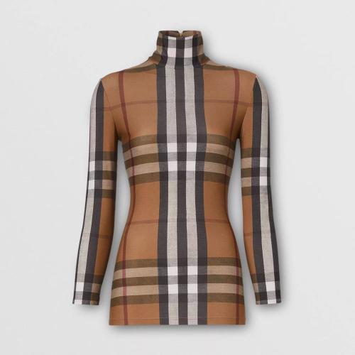  BURBERRY 22年秋冬 女士 Vintage 格紋彈力平織高領上衣 80608971