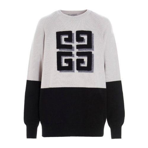 Givenchy/紀梵希 女士拼色羊絨正面紋理4G字母徽標裝飾插肩款圓領長袖上衣毛衣套頭衫針織衫 BW908N4Z8W-002