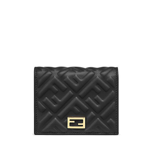 FENDI/芬迪 20 雙翻蓋長方形黑色小羊皮法棍小錢包8M0420AAJDF0KUR