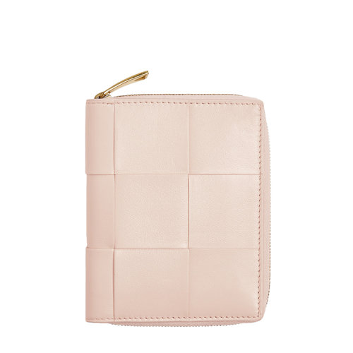 Bottega Veneta/葆蝶家 22春夏新款 女士水洗甜瓜色Intreccio編織皮革拉鏈錢包681191VCQC16705